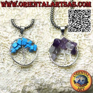 Ciondolo in argento albero della vita con pietre semipreziose mm. 20 Ø