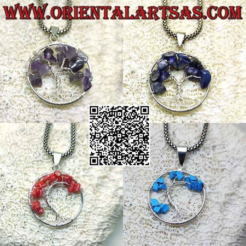 Tree of life silver pendant with semi-precious stones mm. 25 Ø