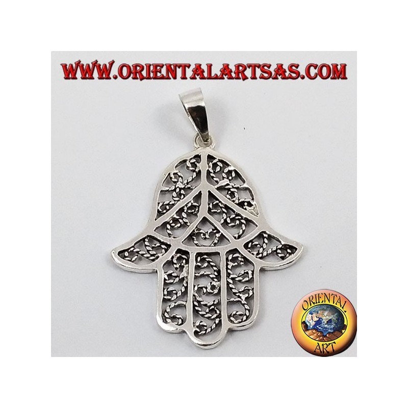 Silver Pendant Fat Hand Made Hamsa Hammered
