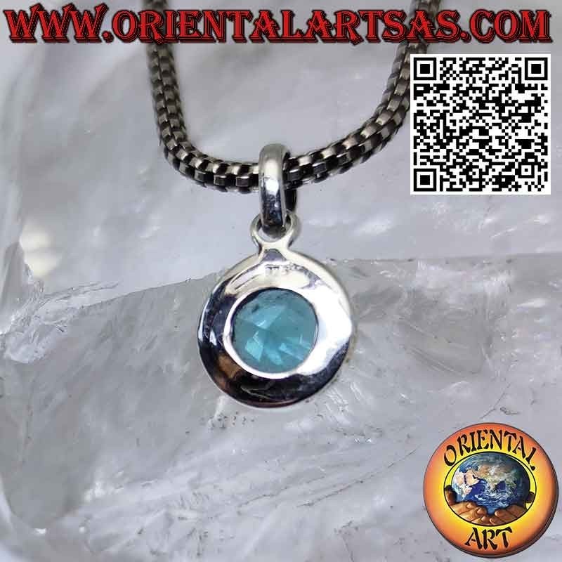 Ciondolo in argento con topazio azzurro tondo sfaccettato bordo semplice