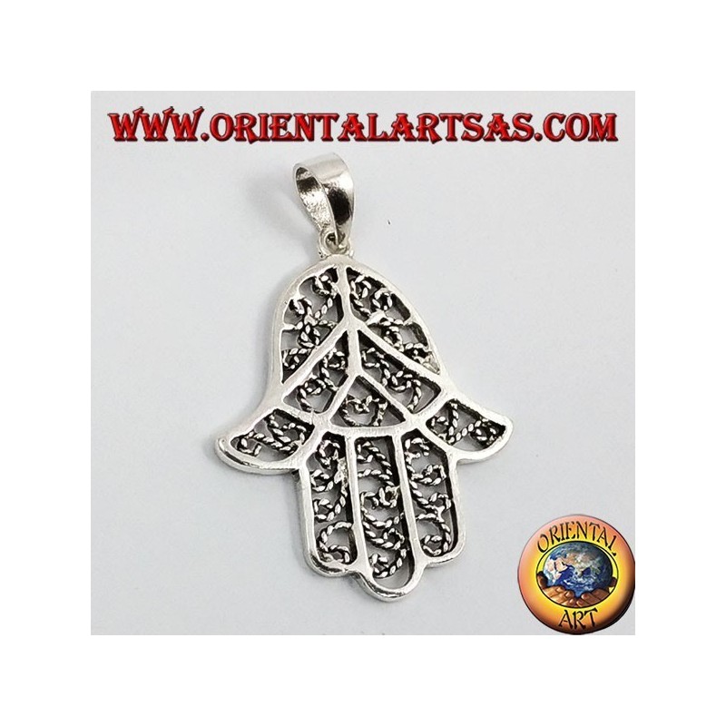 Silver Pendant Fat Hand Made Hamsa Hammered