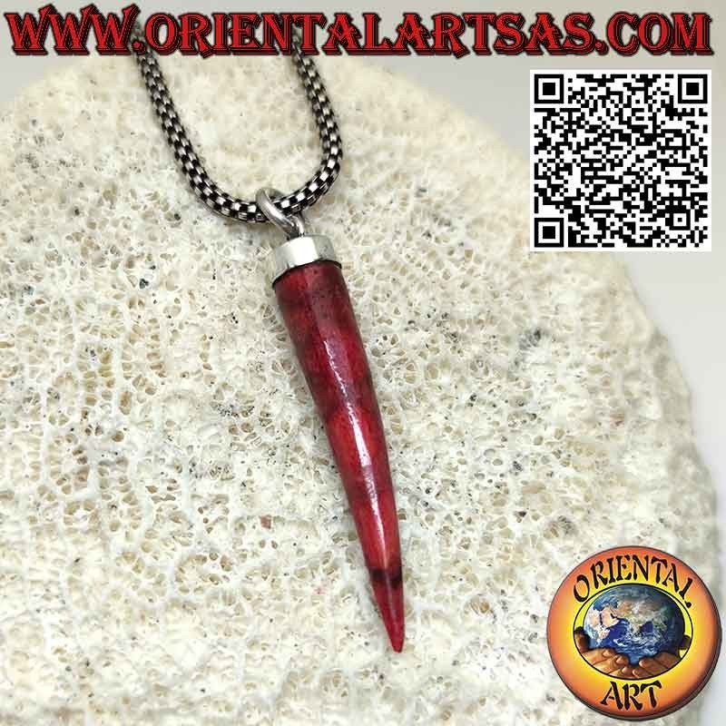 Anhänger aus rotem Korallenhorn in Silber mit glatter Kappe