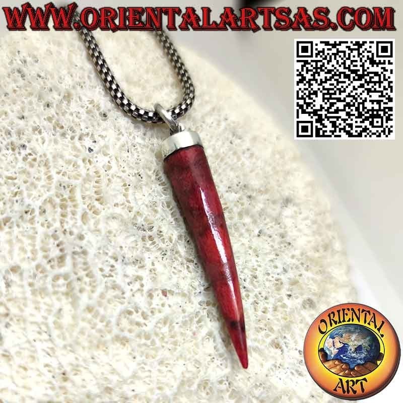 Pendentif corne de corail rouge en argent avec calotte lisse