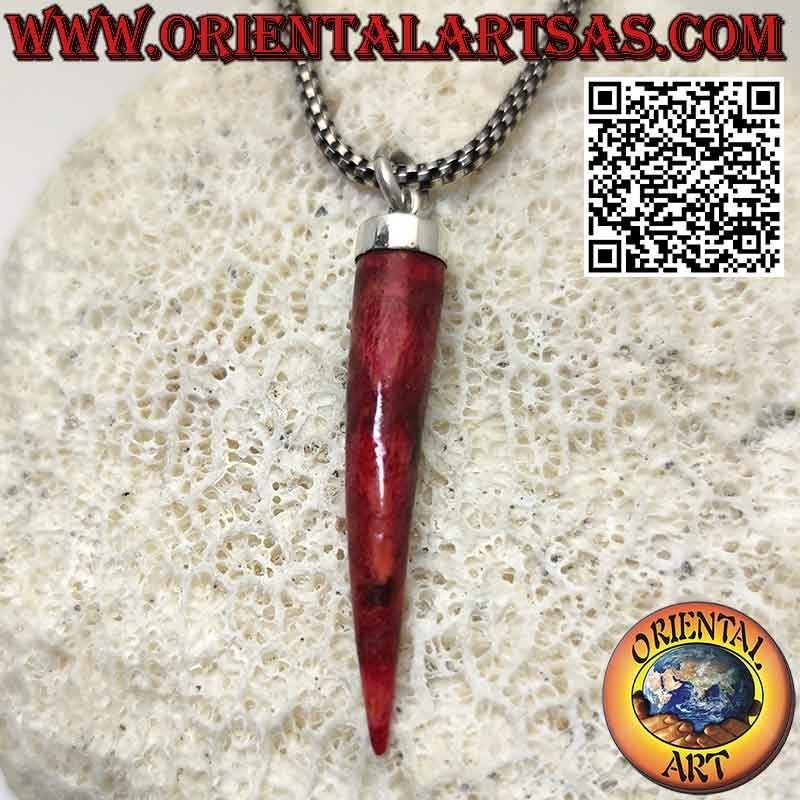 Pendentif corne de corail rouge en argent avec calotte lisse