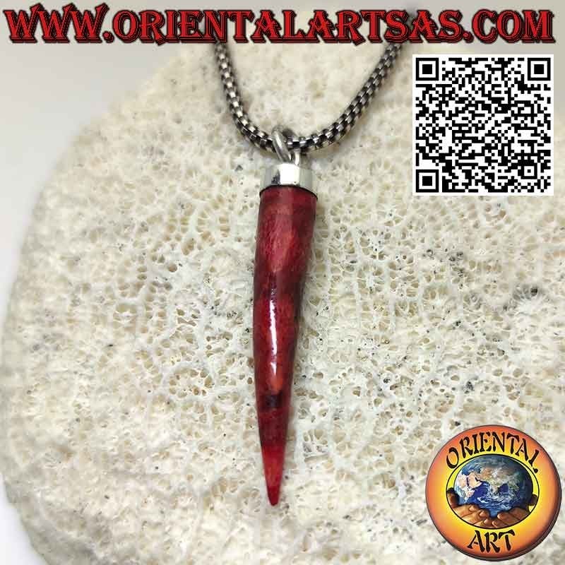 Pendentif corne de corail rouge en argent avec calotte lisse