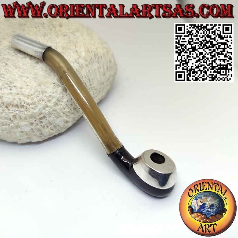 Embouchure de pipe pour cigarettes en corne de boeuf et inserts en argent 925‰