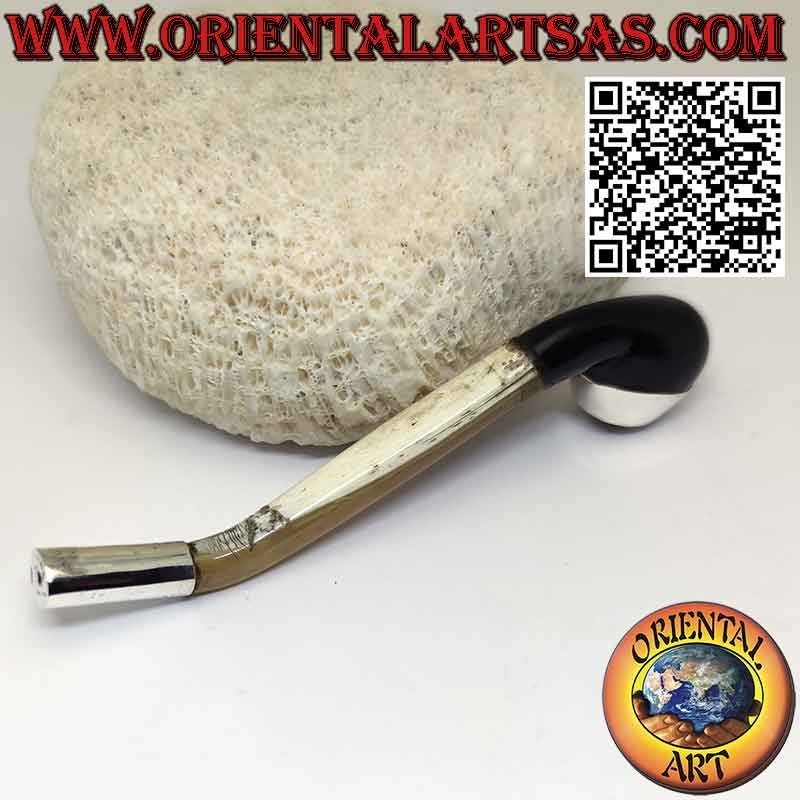 Pipe mouthpiece for cigarettes in ox horn and 925 ‰ silver inserts