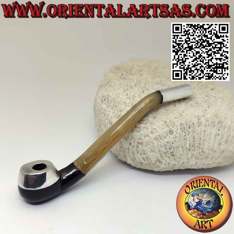 Bocchino pipa per sigarette in corno di bue e inserti in argento 925 ‰
