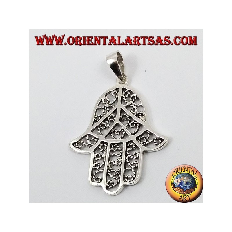 Silver Pendant Fat Hand Made Hamsa Hammered