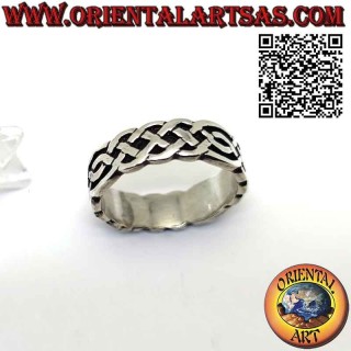 Wide band silver ring (7mm.) with Celtic intertwined knot