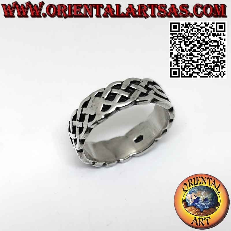 Anillo plata banda ancha (7mm.) con nudo celta entrelazado