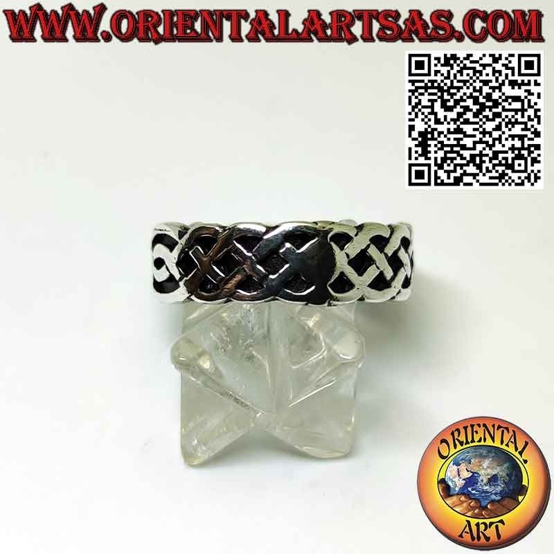 Anello in argento a fascia larga da 7 mm. con nodo inteccio celtico
