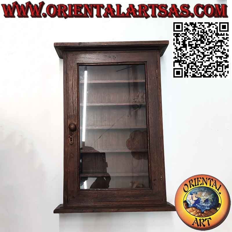 Narrow wall showcase in solid teak wood