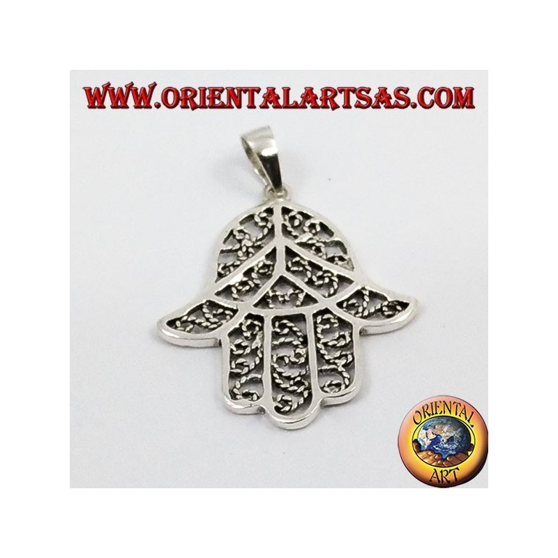 Colgante de plata de la mano de Fátima Hamsa perforado