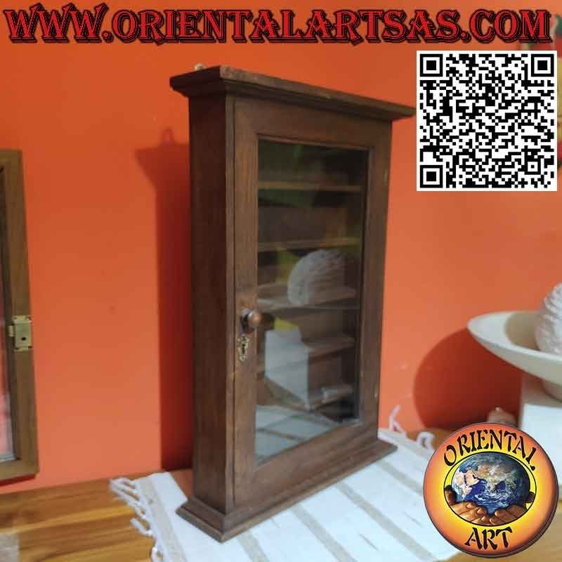 Narrow wall showcase in solid teak wood