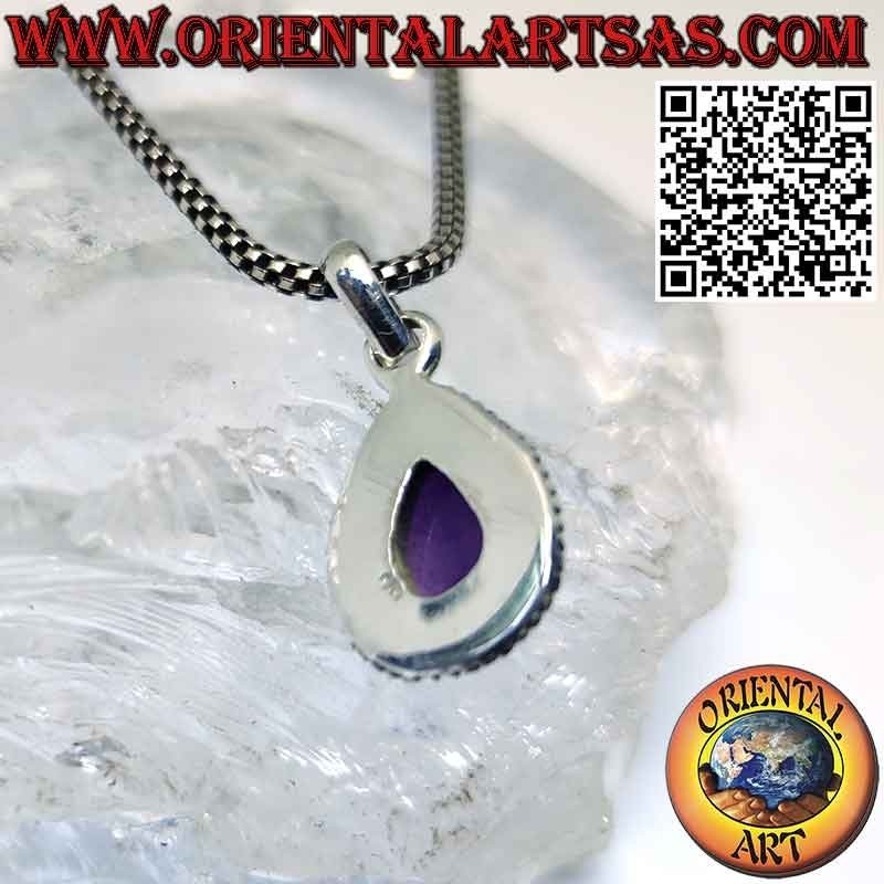 Silberanhänger mit natürlichem getrommeltem Amethyst mit Kugeln am Rand