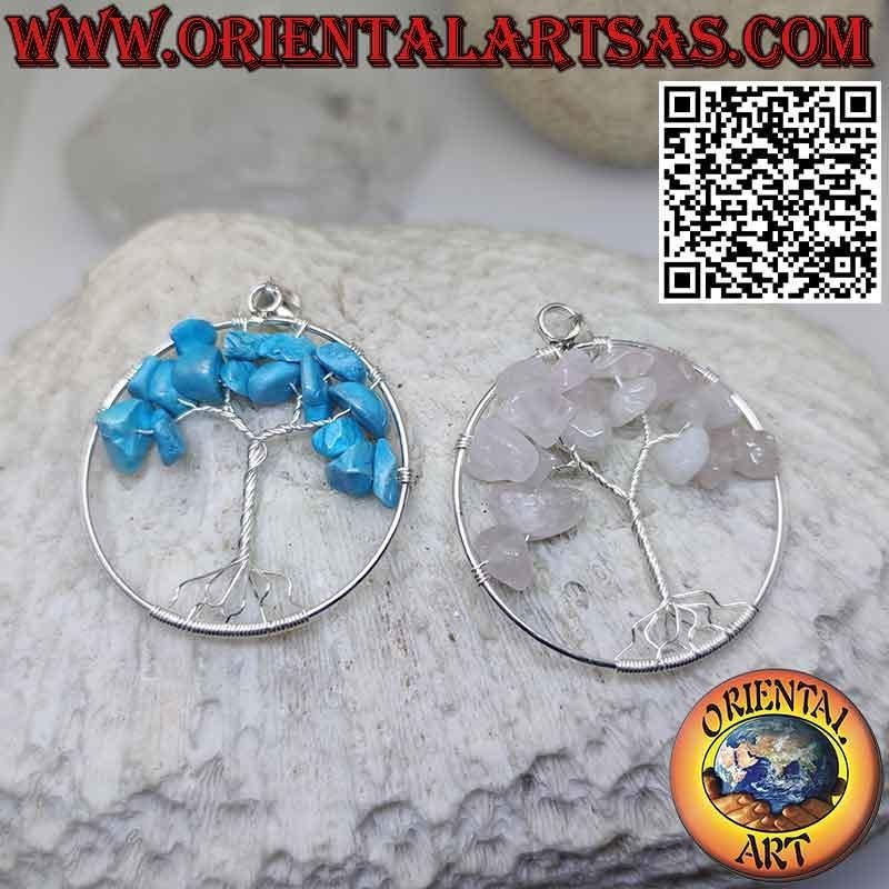 Ciondolo in argento albero della vita con pietre semipreziose mm. 40 Ø