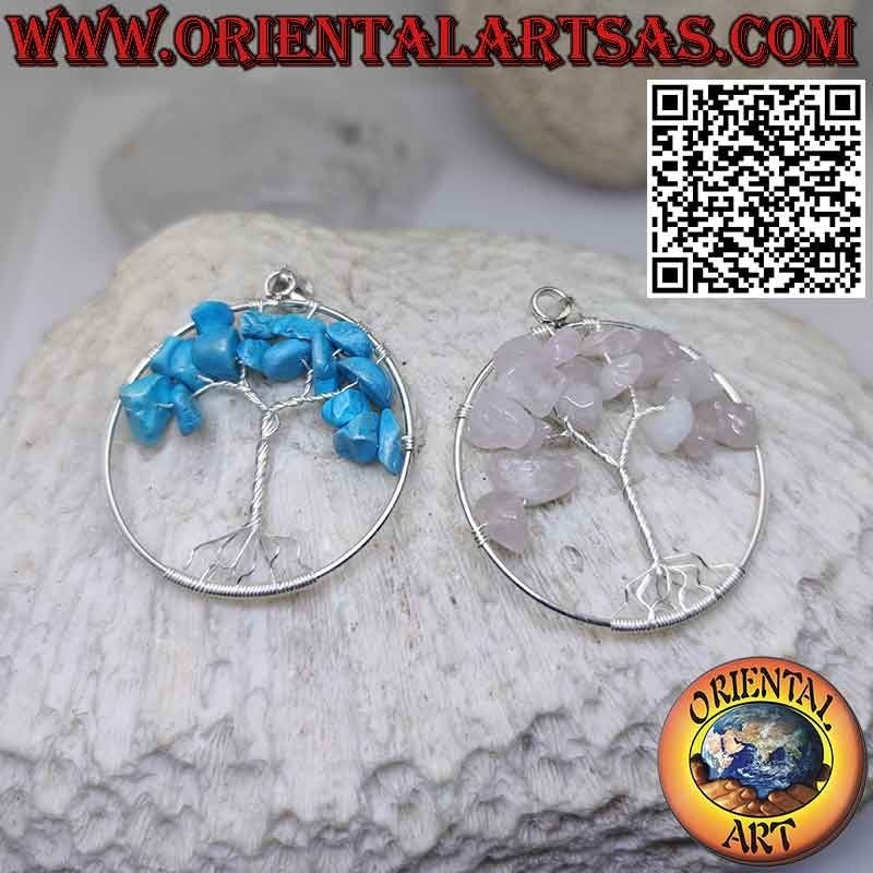 Ciondolo in argento albero della vita con pietre semipreziose mm. 40 Ø