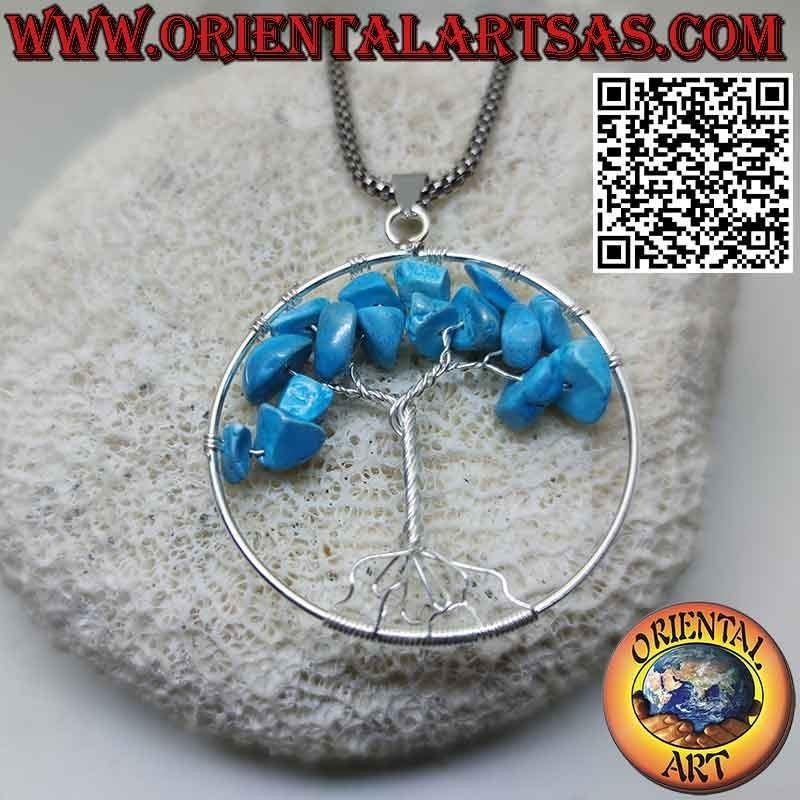 Colgante árbol de la vida de plata con piedras semipreciosas mm. 40 Ø