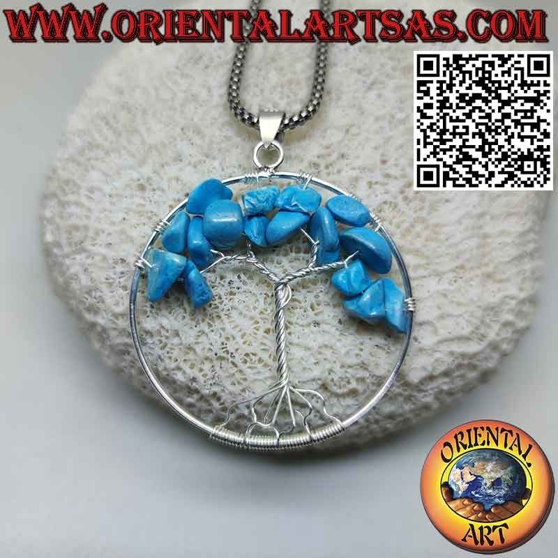 Pendentif arbre de vie en argent avec pierres semi-précieuses mm. 40 Ø