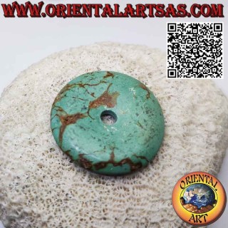 Colgante de disco / anillo de turquesa tibetano antiguo de 38 mm. Ø (cable incluido)