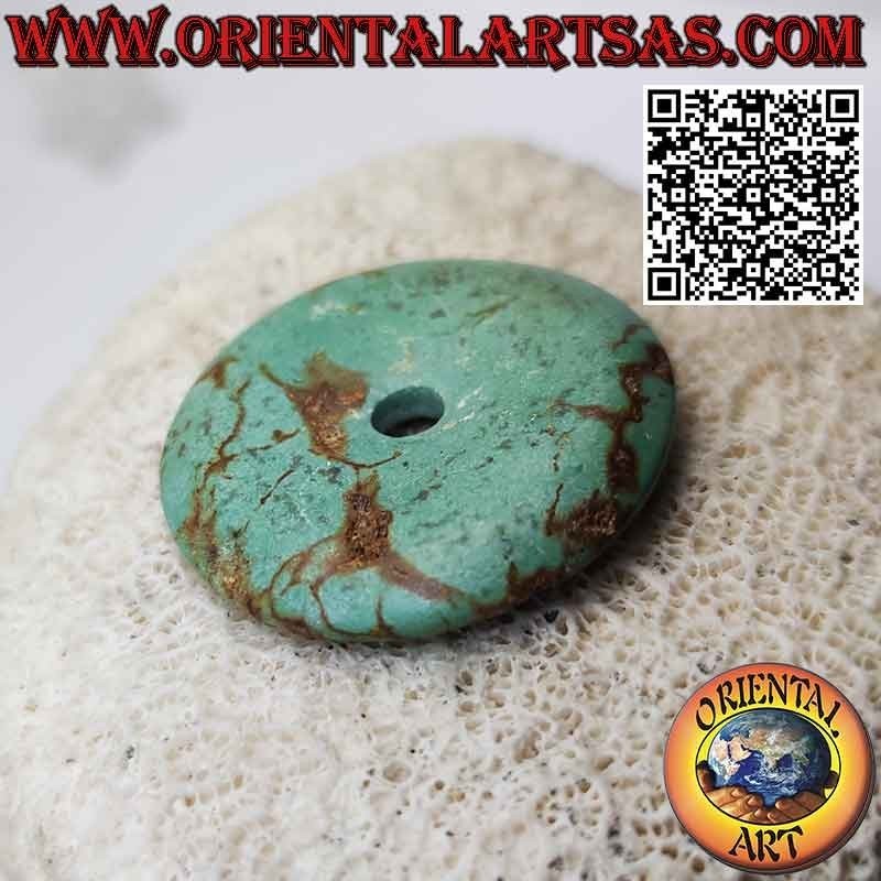 Pendentif Donut / Disque Turquoise Antique de 38 mm. Ø (cordon inclus)