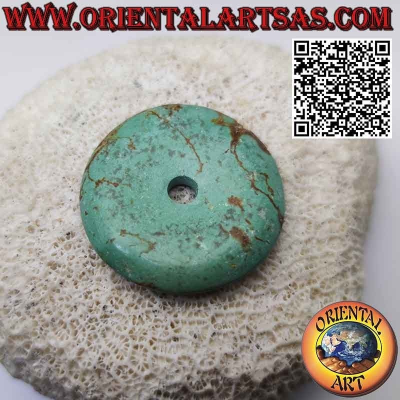 Ciondolo a disco/ciambella in turchese tibetano antico da 38 mm. Ø (cordoncino incluso)