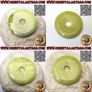 Pendentif Lemon Jade Disc/Donut (50 mm. Ø, cordon inclus)
