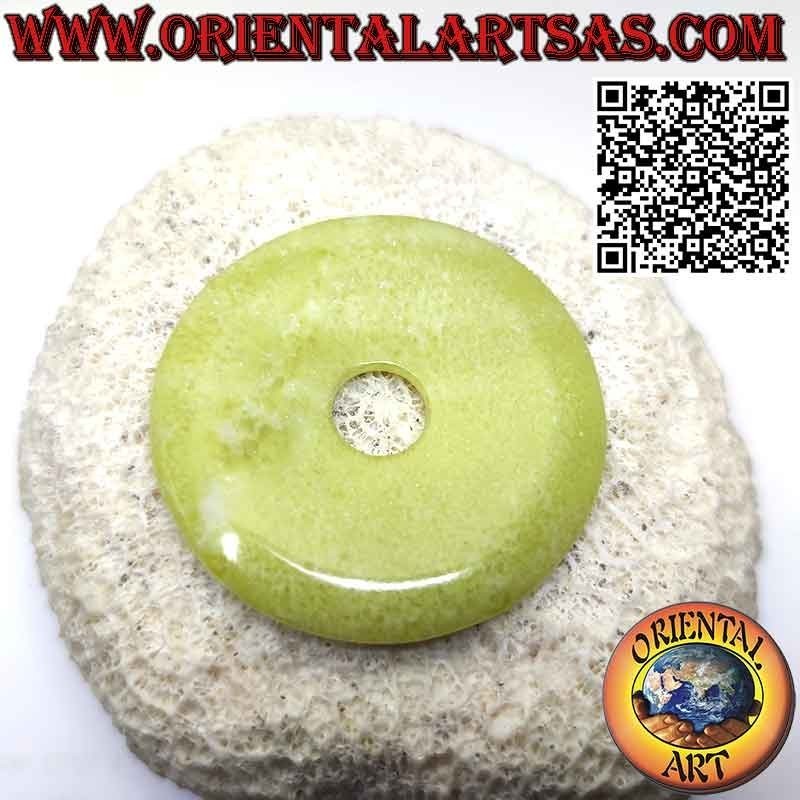 Pendentif Lemon Jade Disc/Donut (50 mm. Ø, cordon inclus)