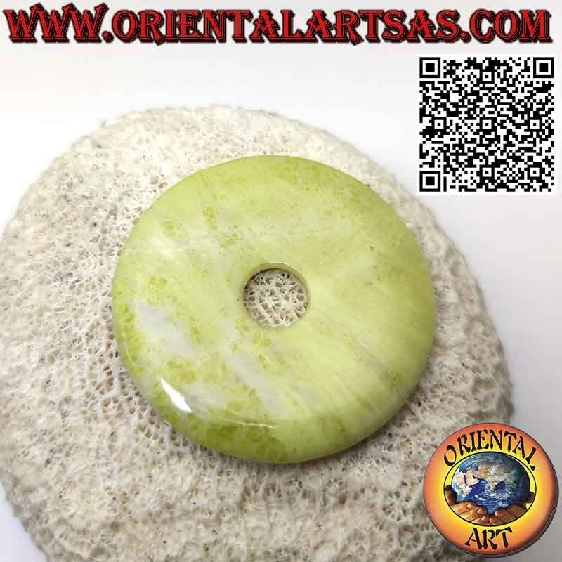 Pendentif Lemon Jade Disc/Donut (50 mm. Ø, cordon inclus)
