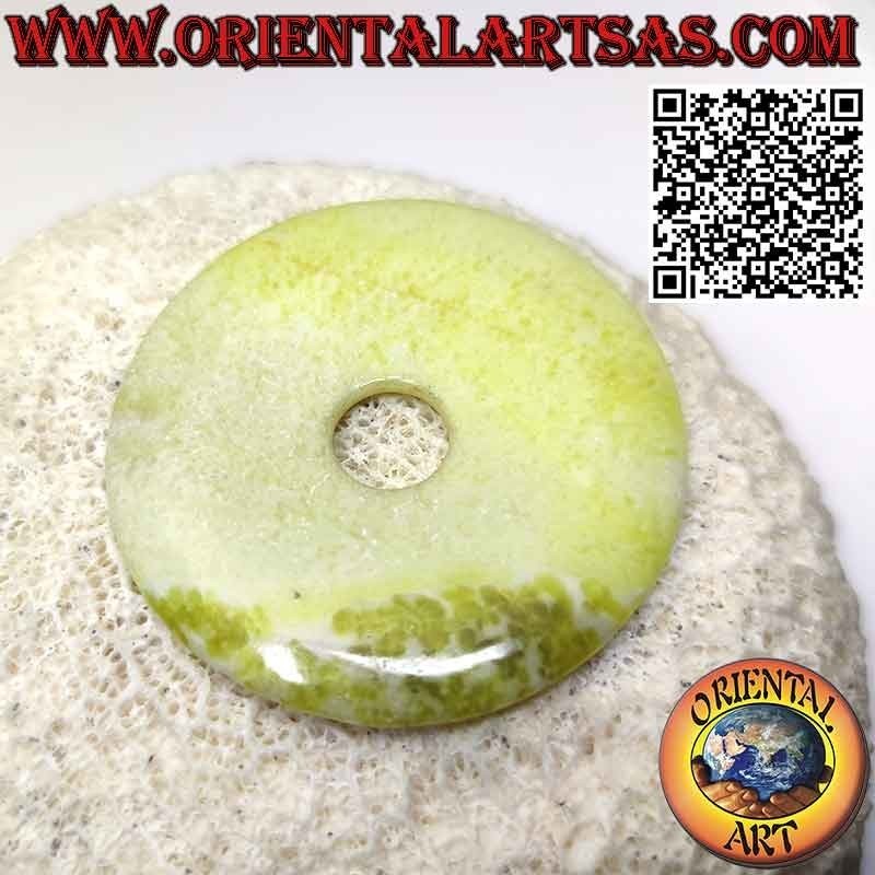 Pendentif Lemon Jade Disc/Donut (50 mm. Ø, cordon inclus)