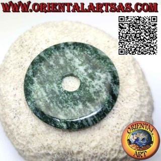 Moss agate disc/donut pendant (50 mm. Ø, cord included)