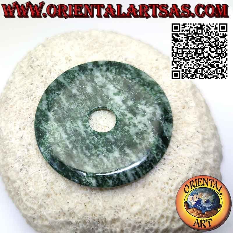 Moss agate disc/donut pendant (50 mm. Ø, cord included)