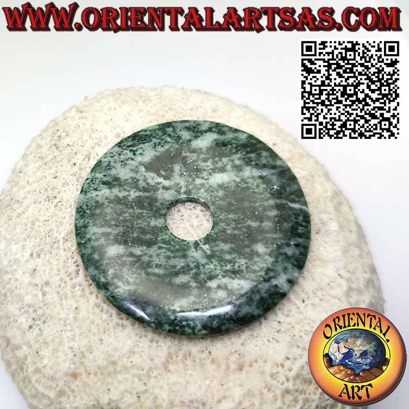 Pendentif disque/beignet en agate mousse (50 mm. Ø, cordon inclus)