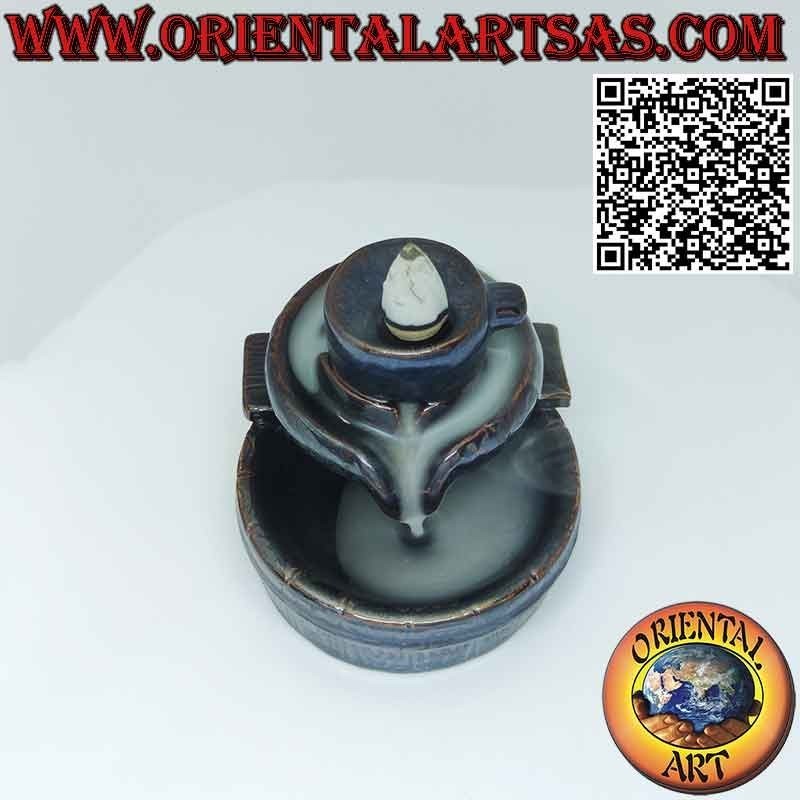 Bruciatore per incensi a cono " sivalingam "  reflusso di fumo effetto cascata , in ceramica