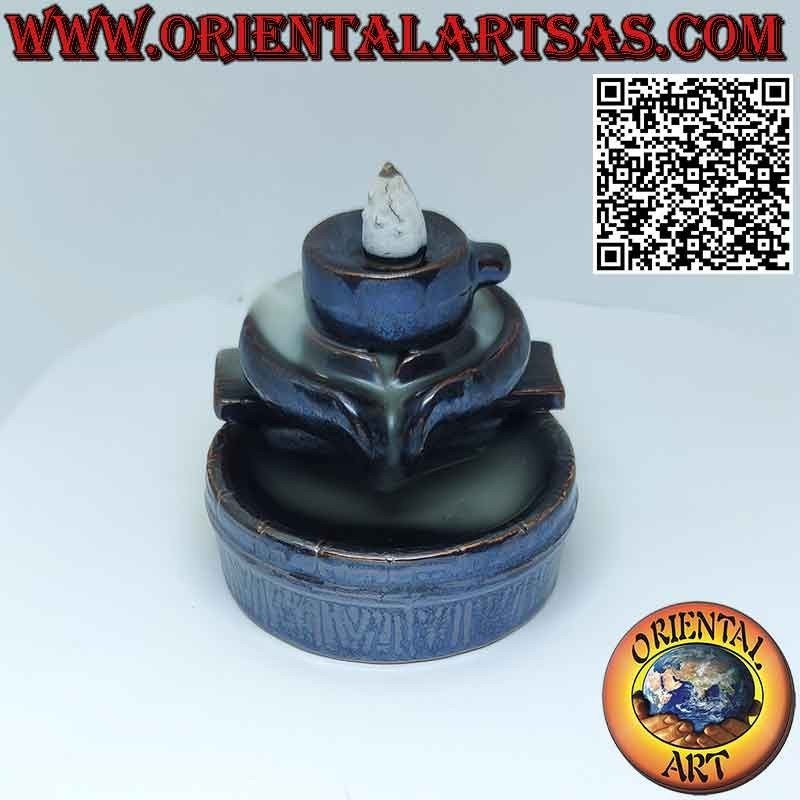 Cone incense burner " sivalingam " smoke reflux waterfall effect, in ceramic