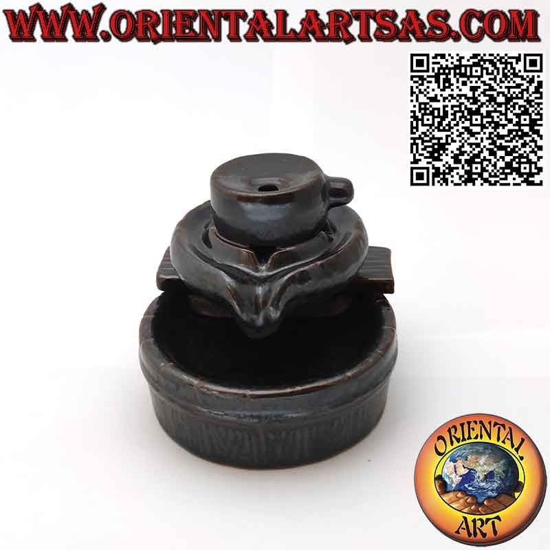 Cone incense burner " sivalingam " smoke reflux waterfall effect, in ceramic