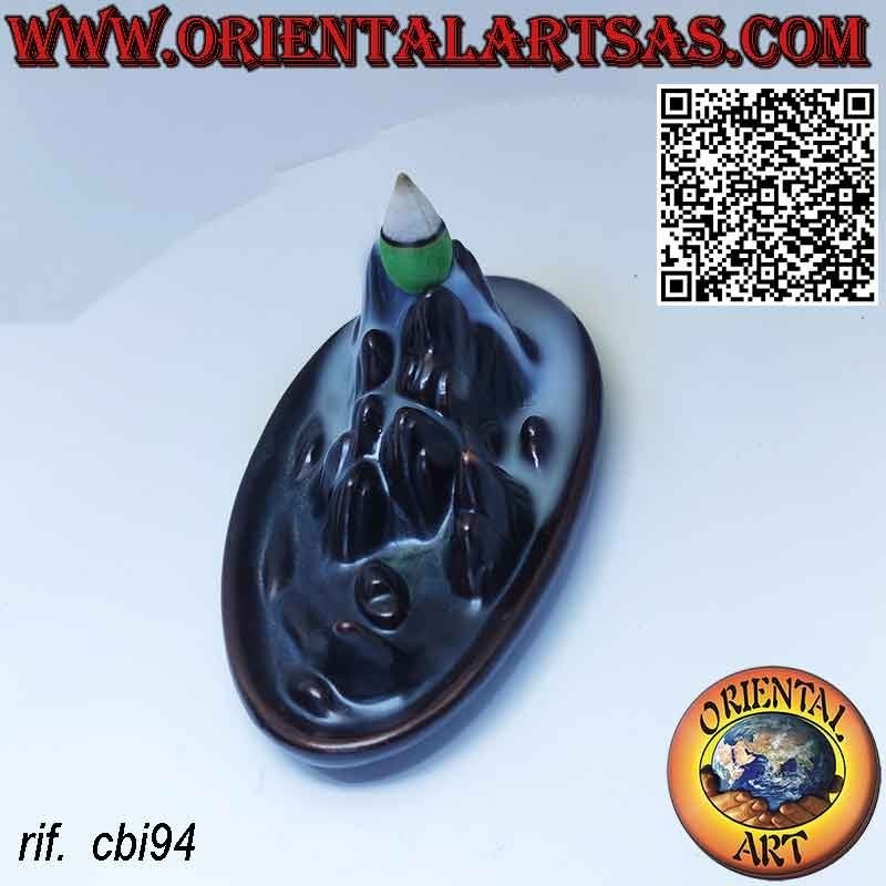 Backflow burner for incense cone mountain cascade of smoke, in ceramic