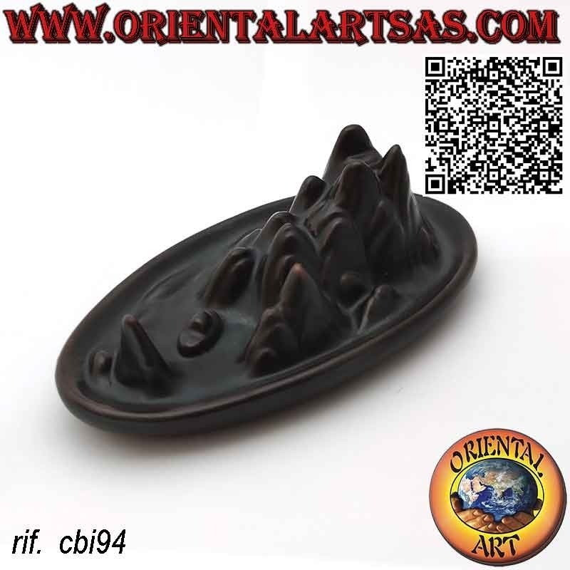 Backflow burner for incense cone mountain cascade of smoke, in ceramic