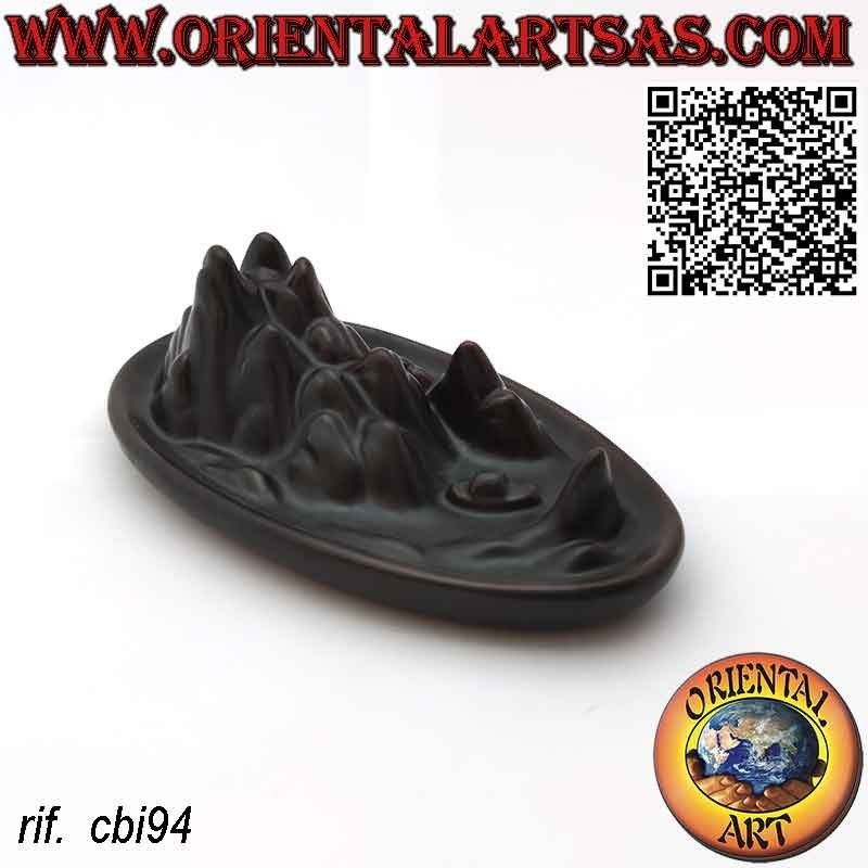 Backflow burner for incense cone mountain cascade of smoke, in ceramic