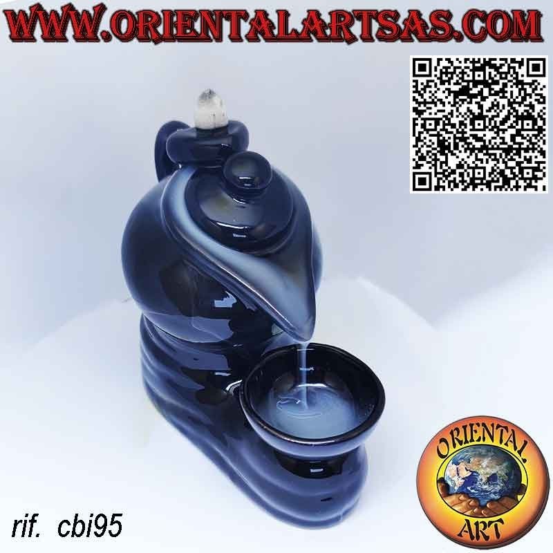 Backflow burner for incense cone the teapot, in ceramic cascade of smoke