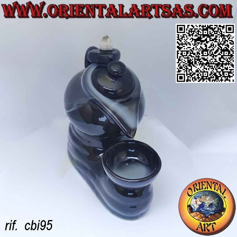 Backflow burner for incense cone the teapot, in ceramic cascade of smoke