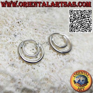 Simple smooth double circle silver earrings classic closure
