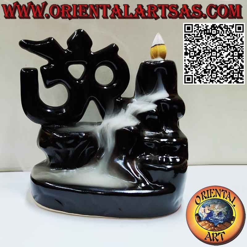 Brûleur à contre-courant pour encens, cône Aum ou Om (ॐ), en céramique cascade de fumée