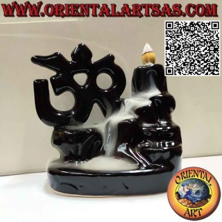 Backflow burner for incense, Aum or Om (ॐ) cone, in ceramic cascade of smoke