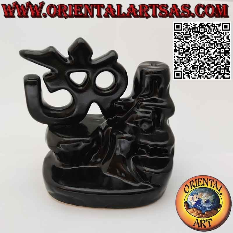 Backflow burner for incense, Aum or Om (ॐ) cone, in ceramic cascade of smoke