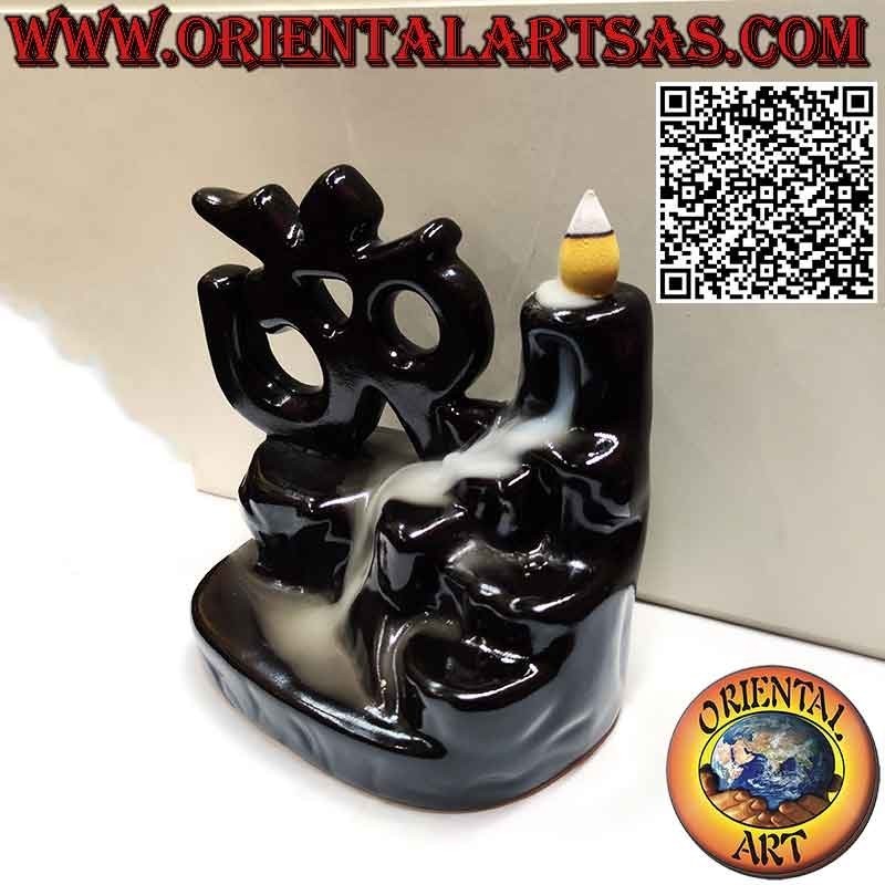 Backflow burner for incense, Aum or Om (ॐ) cone, in ceramic cascade of smoke