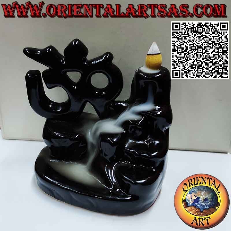 Backflow burner for incense, Aum or Om (ॐ) cone, in ceramic cascade of smoke