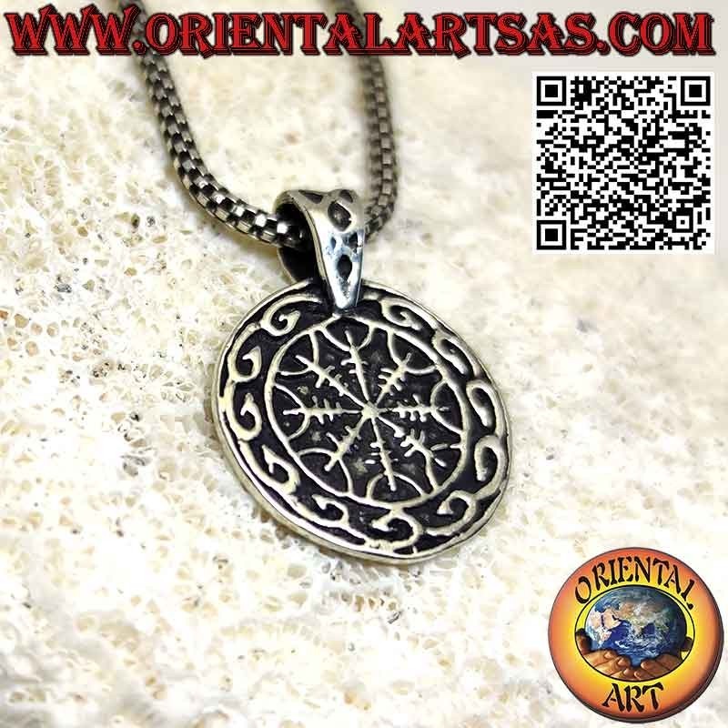 Silberner Anhänger, Vegvisir AEGISHJALMUR, umgeben von einem keltischen Knoten
