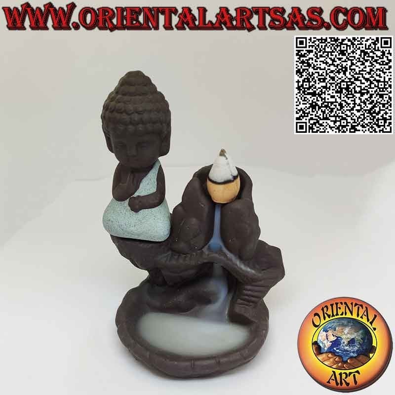 Brûleur d'encens à refoulement avec petit cône Bouddha, en céramique cascade de fumée